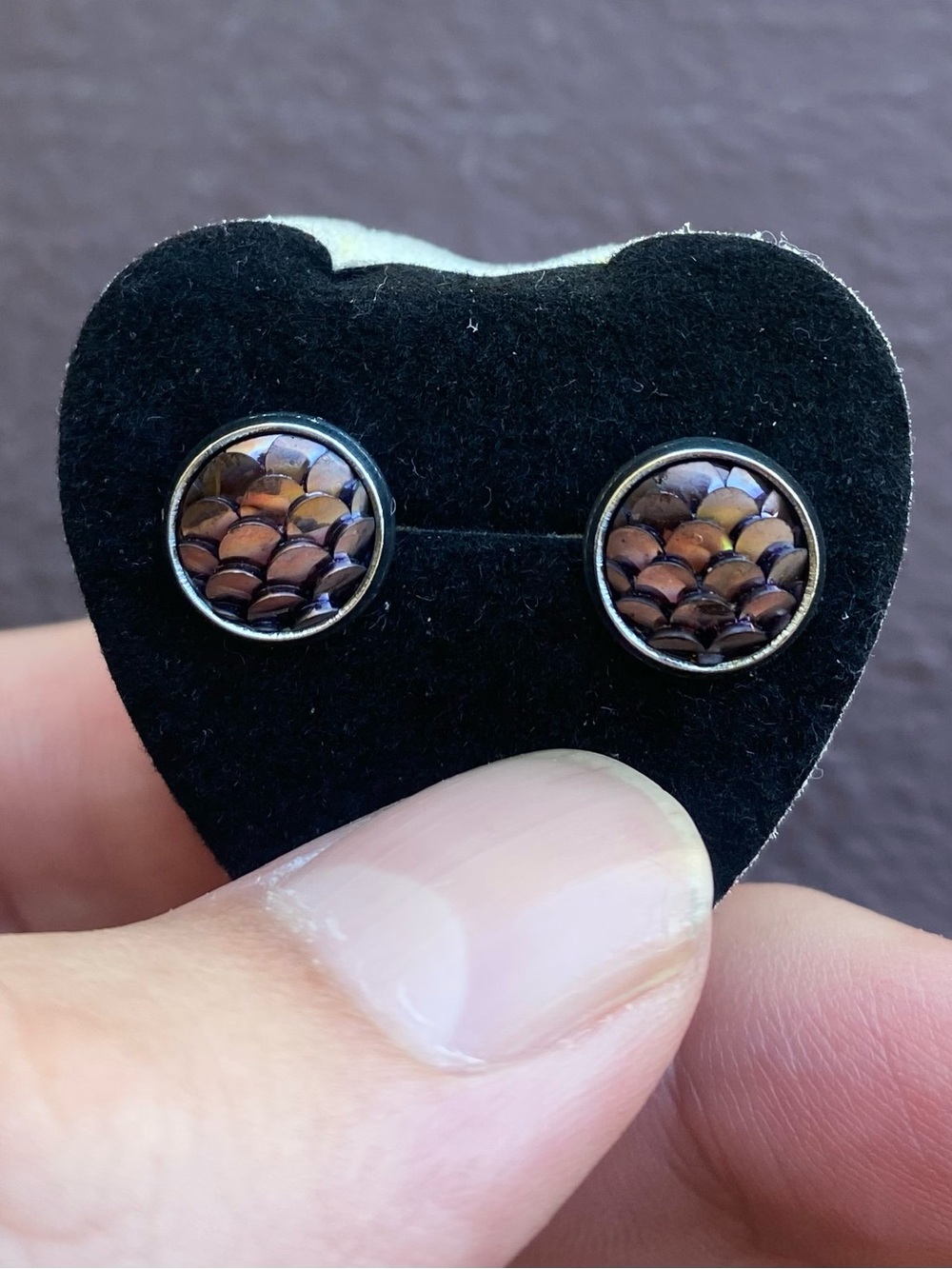 Brown Iridescent Mermaid Scale Stud Earrings